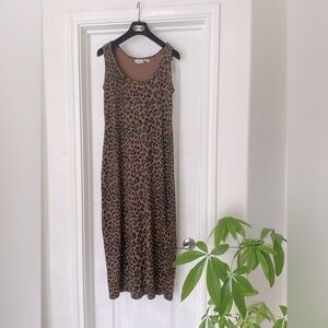 Vintage Newport News 90s tank sleeveless maxi brown black Leopard Print Dress M